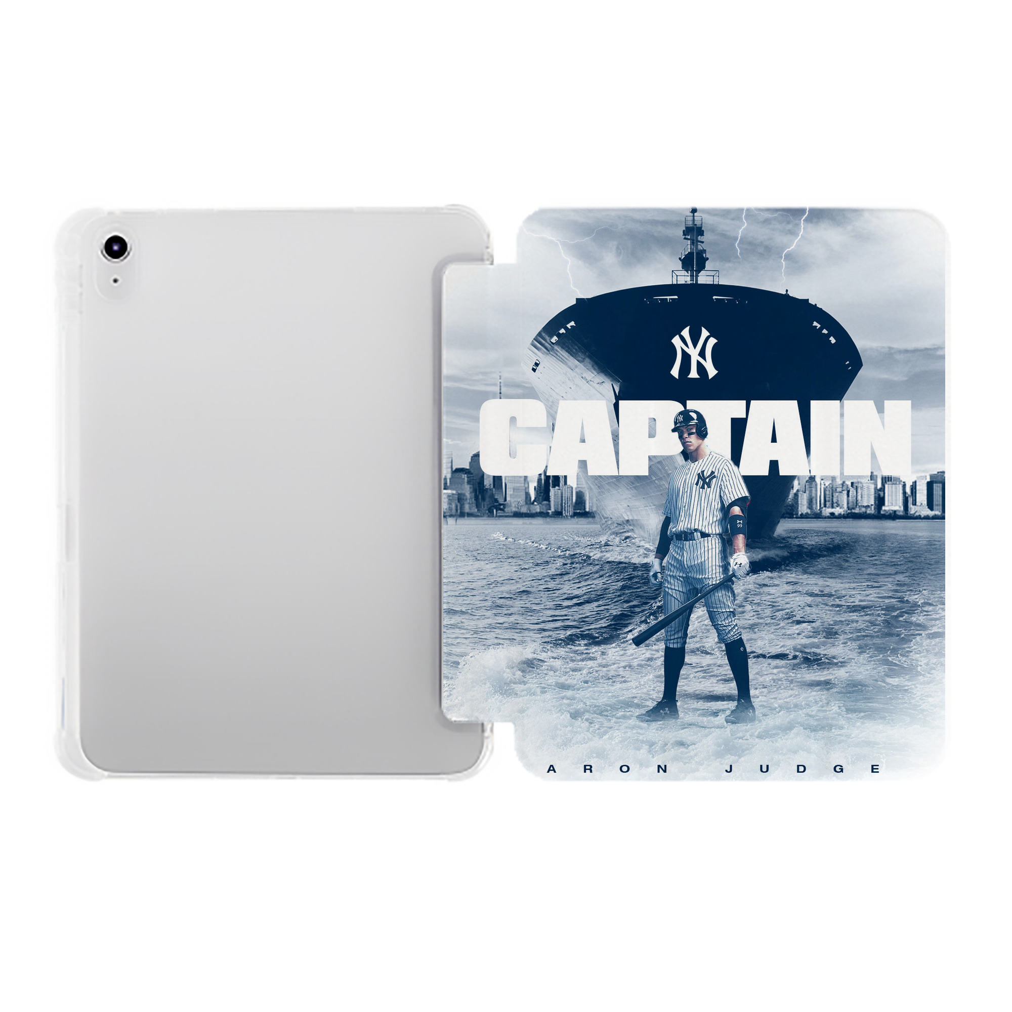 Aaron Judge Yankees Captain Premium Tri-Fold PU Leather & Silicone IPad Case With Pencil Slot – Fits 9.5,10.5,10.9 – Adjustable Stand, Slim, Protective
